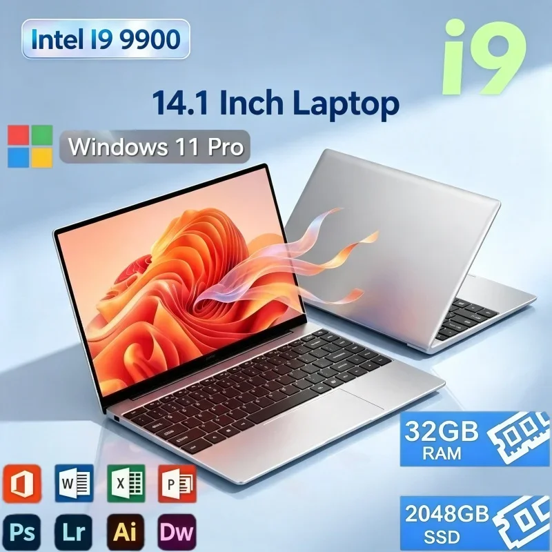 New Notebook PC Windows 11 Intel Core I9‑9900 CPU 32GB RAM 2TB SSD Portable Laptop For Office Work And Casual Gaming