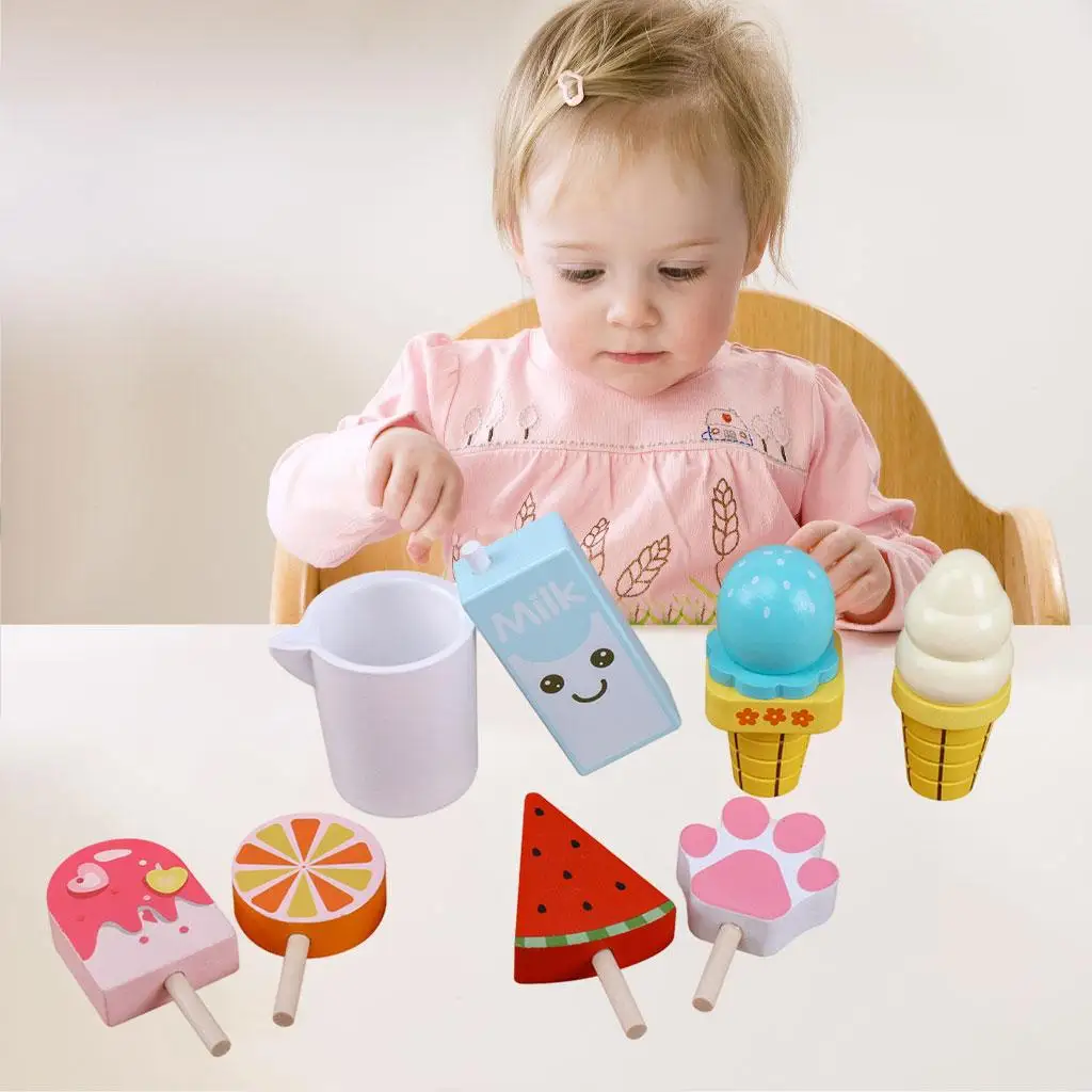 8x-ごっこ遊びセット、アイス、学習セット、幼児用模擬キッチン