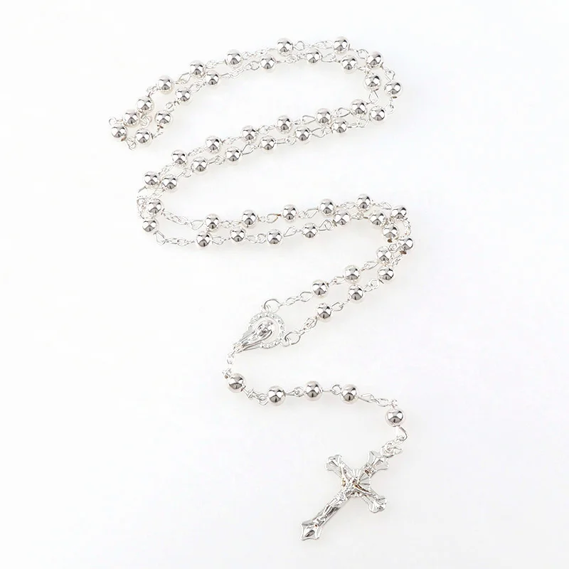 12pcs 6mm Golden & Sliver Iron Round Beads Rosaries Metal Rosary Cheap Necklace Pendant Catholicism Prayer Religious Jewelry