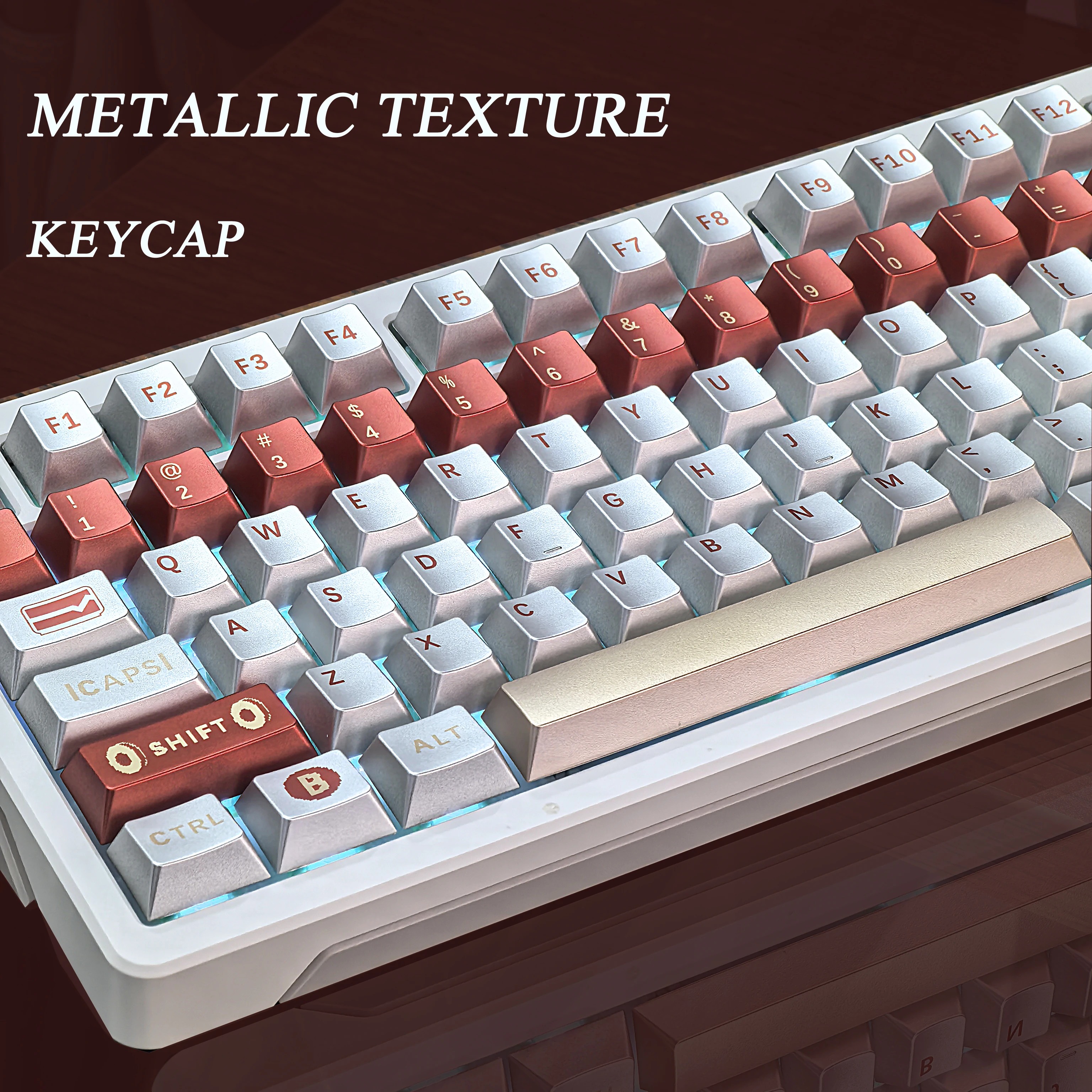 Keycap Retro Silver Machine Imitation Metal Texture Metal Pearl Game Console Cherry Pbt Red White Keycap For Aula F75 115 Keys