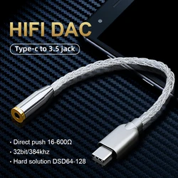 YYTCG Kabel audio HIFI typu c do gniazda 3,5 mm ES9280c DAC USB C Wzmacniacz dźwięku Adapter dekodowania interfejsu audio 32bit/384KHz