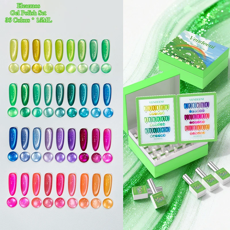 36 Colors 3D Magnetic Fluorescent Cat's Eye Gel Nail Polish Set Emerald Green Soak Off UV LED Gel for Salon & DIY Nail Art