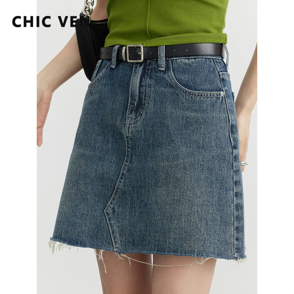 

CHIC VEN Women Skirts Korean Y2k High Waist A-line Denim Short Skirt for Girl Fashion Design Ladies Jeans Clothing Summer 2023