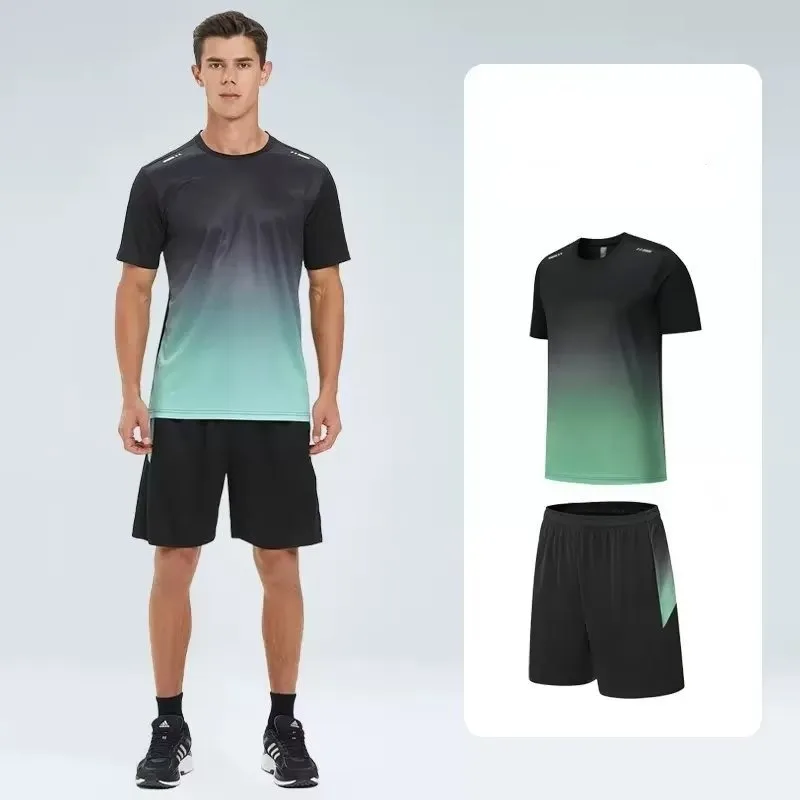Sports Set New Short Sleeved Spring Summer Suit for Men and Women Lovers Body Building Running Ice Shreds Quick Drying T-shirt