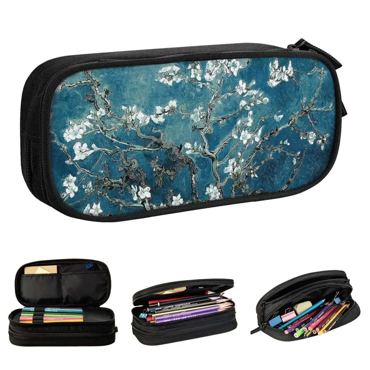 

Vincent Van Gogh Almond Blossoms Dark Teal Pencil Case Pencilcases Pen Box Large Storage Bags School Supplies Gifts Stationery