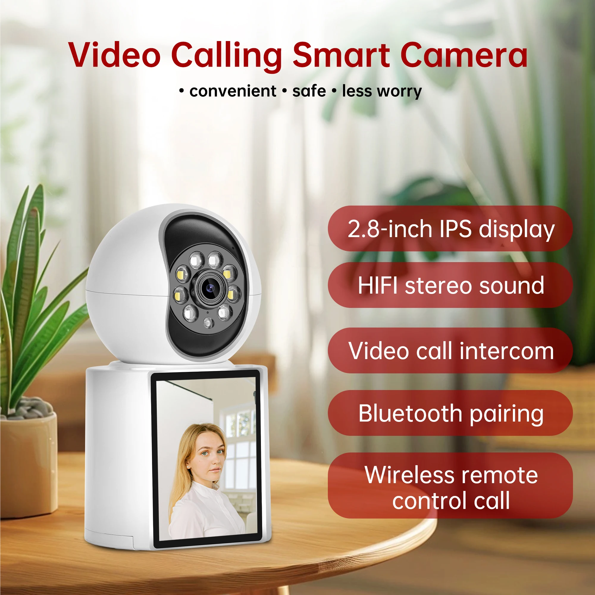 Icsee One-Key Call CCTV Camera Video Call Smart Wifi with 2.8 Inch IPS Screen 2MP Two-way Audio PTZ Surveillance Baby IP Camera