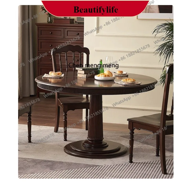 

G153 French retro solid wood dining table restaurant small apartment round table modern simple household dining table