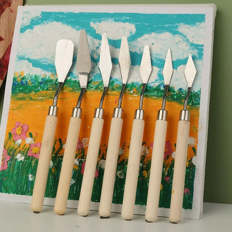 7PCS Wooden Handle Paint Spatula Set Oil Painting Scraper Art Paint Texture Painting Knife Tools MSCTYJ01