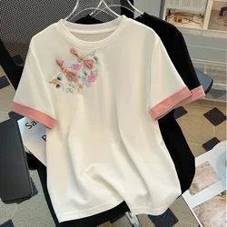 2024 New Summer Women T Shirt embroidery Short Sleeve T-Shirts Short Sleeve Casual Streetwear Harajuku Y2k Clothes T-shirts Tops