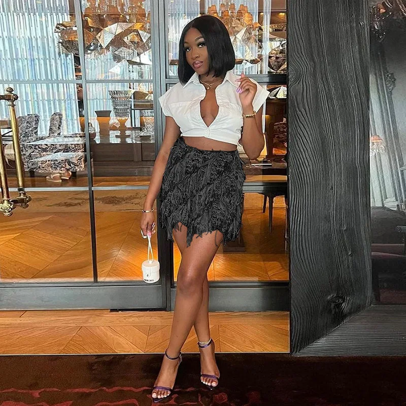 Y2k 奇妙な猫のようなカラフルなタッセルスカート、ピーチヒップ、女性用薄手ニット、ワイルドでセクシーなミッドナイトサマーストレッチスキニーストリートウェアショートスカート