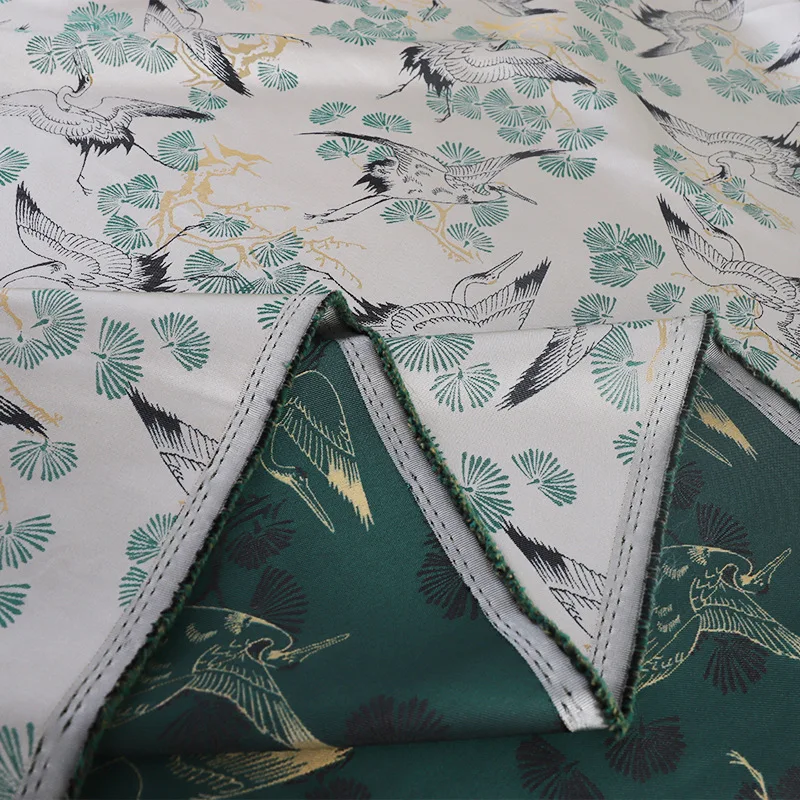 Pine Crane Spring Pattern Song Brocade Jacquard Fabric New Chinese Style Traditional Chinese Vest Top Designer Clothing Material