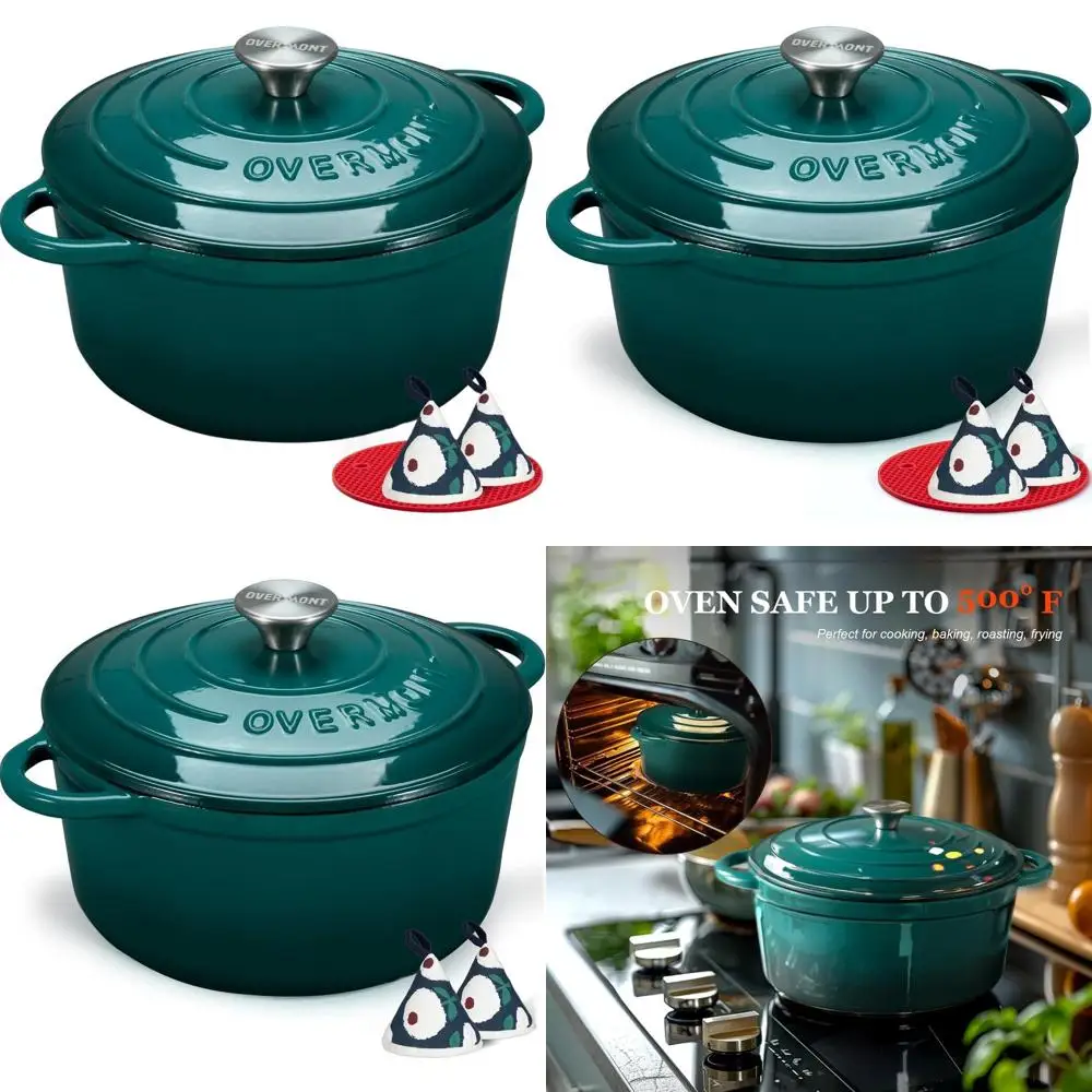 

5.5 Quart Enamel Dutch Oven with Lid and Cotton Potholders - Versatile Cookware for Braising, Stews, Roasting, and Bread Baking