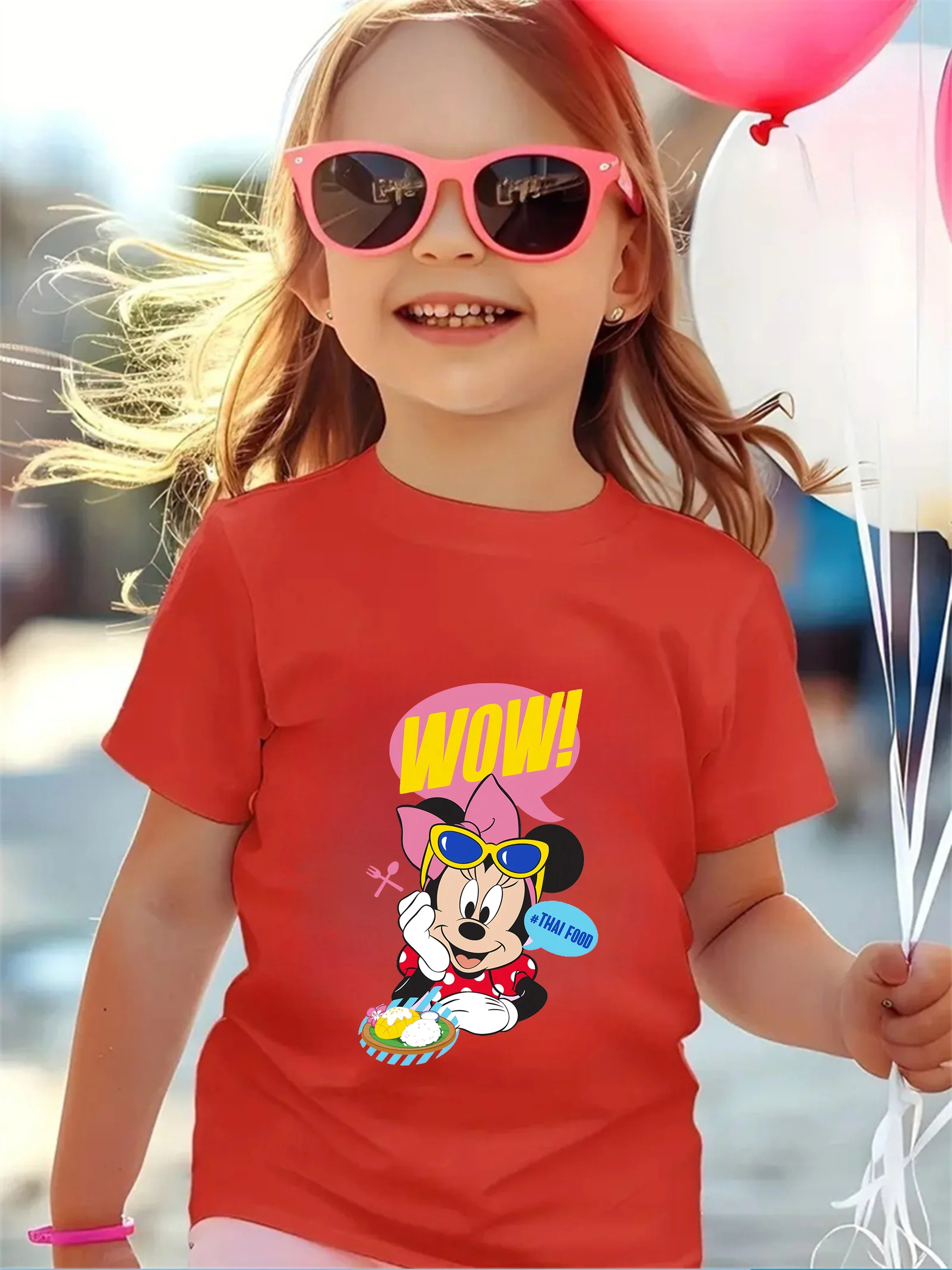 

Забавная футболка с круглым вырезом и Микки Маусом для мальчиков и девочек, от 3 до 14 лет, летняя, милая, с мультяшным рисунком, модная, уличная, повседневная, для детей