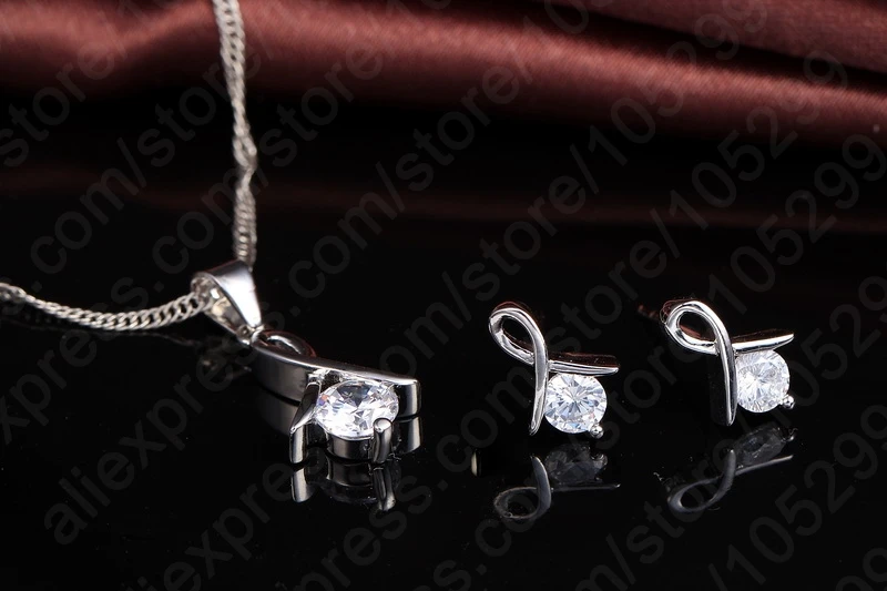 Neues Mode-Set für Damen, Kreuz-CZ-Anhänger aus 925er-Sterlingsilber, Halskette und Ohrstecker mit hoher Qualität