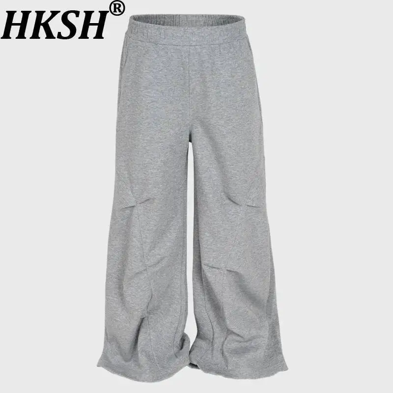 

HKSH Spring Men Y2K Dark High Street Wide Leg Elastic Waist Casual Pants Loose Retro Cotton Streetwear Chic Ins Trousers HK6383