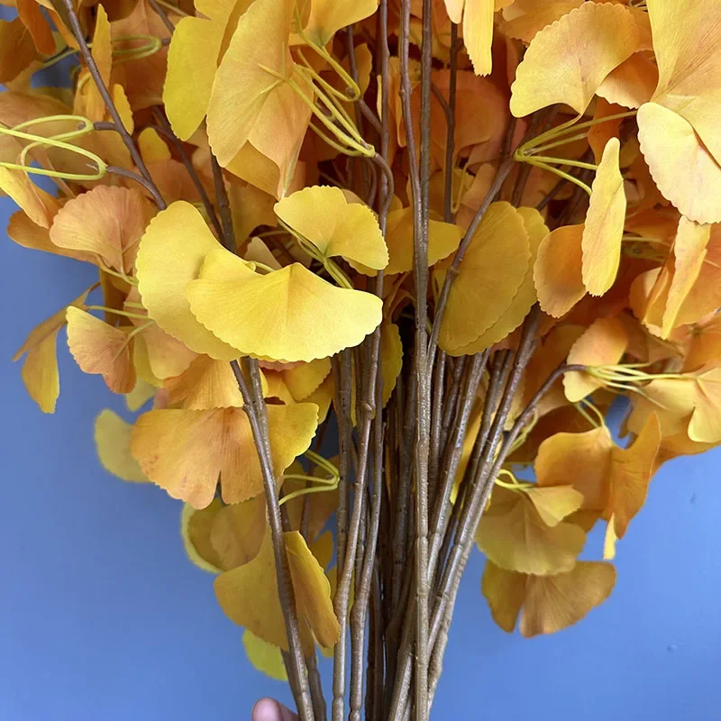 95 cm künstliche Ginkgoblätter, grüne Pflanzen, Blumen, Restaurant-Dekoration, Simulationspflanze, Gelb, Orange, 3 Gabeln, Ginkgoblatt – Detail 14