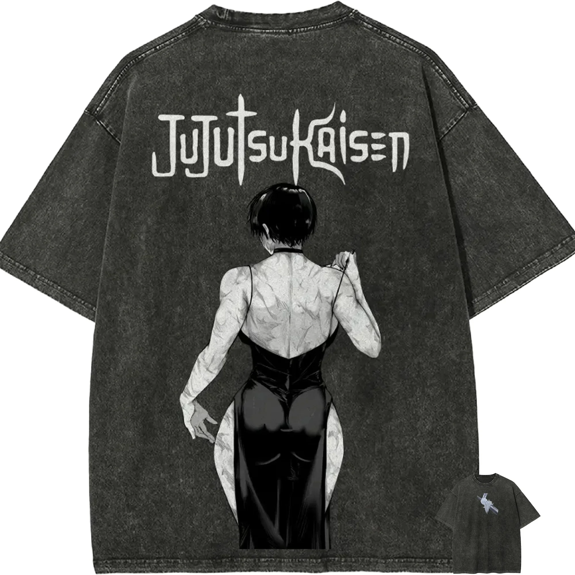 Maki Zenin T Shirt Men Jujutsu Kaisen Awakened Vintage Acid Wash Streetwear Oversized Retro Japanese Anime Graphic Cotton Tees
