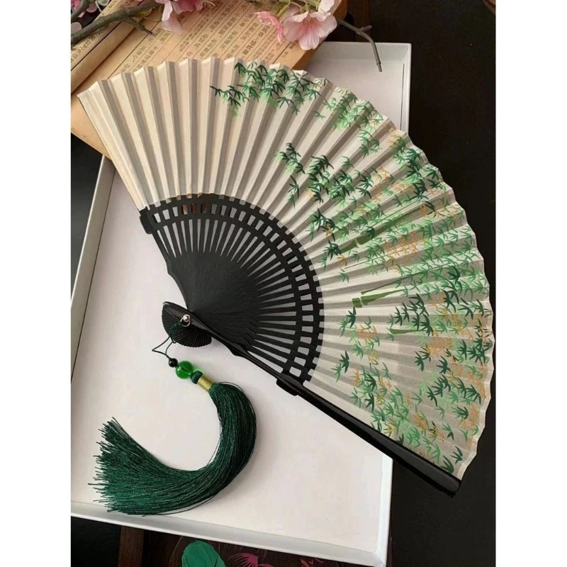 Ladies Hanfu Cheongsam Fan Chinese Style Hollowed Cherry Blossom Decorative Fan Portable Classical Bamboo Ribs Folding Hand Fan