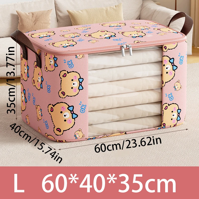 Large Capacity Seasonal Clothing Storage Bag With Visible Window Cartoon Pattern, Suitable For Storing Clothes And Bedding, Etc