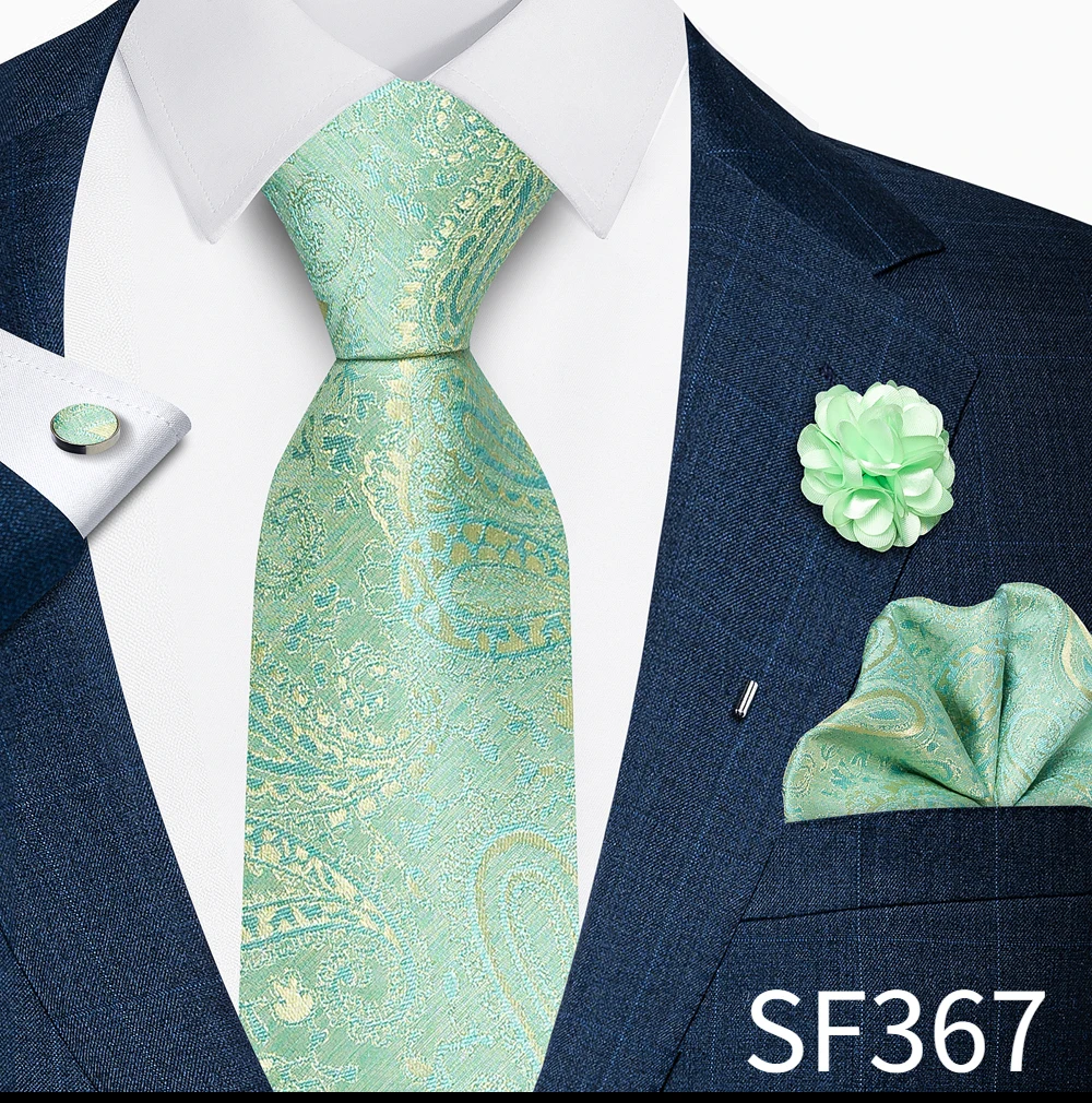 Großhandel Mode 8 cm Krawatte Taschentuch Manschettenknopf Pin Set Männer Krawatte Lila Paisley Anzug Zubehör Fit Hochzeit Geburtstag Geschenk – Detail 22