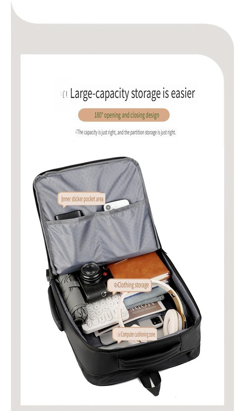 حقيبة ظهر للأعمال ذات سعة كبيرة، حقيبة ظهر فاخرة للسفر للرجال توسع حقيبة الظهر للكمبيوتر المحمول #5