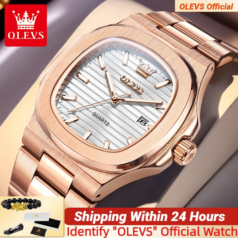 OLEVS 3696 Rose White Men's Watch Quartz Movement Original Man Hand Clock Waterproof Business Wristwatch