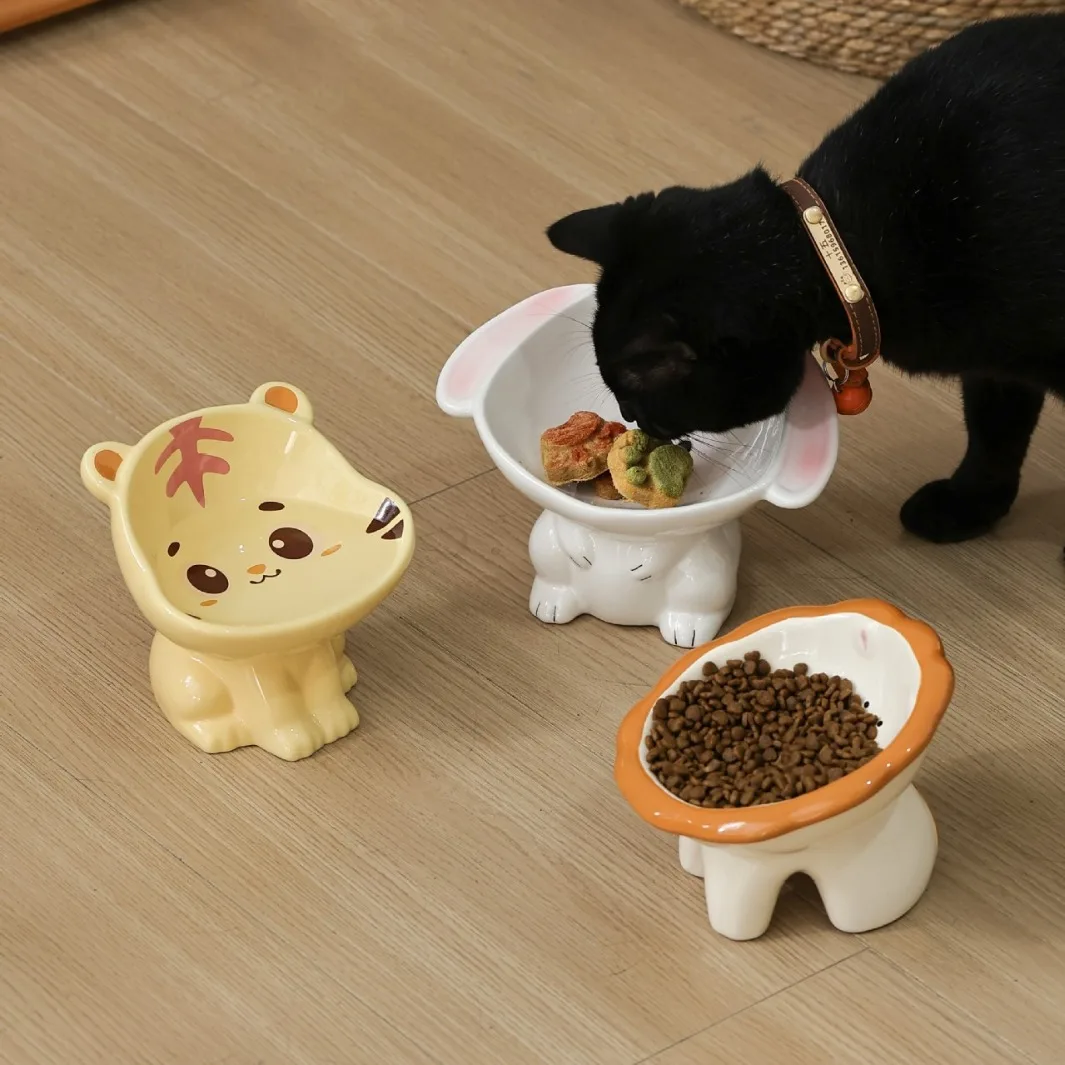 

Ceramic Cat Bowl Elevated Tilted Pet Feeding Dish Anti Spill Cute Food Water Bowl Cats Dogs Protect Cervical Spine Pet Supplies
