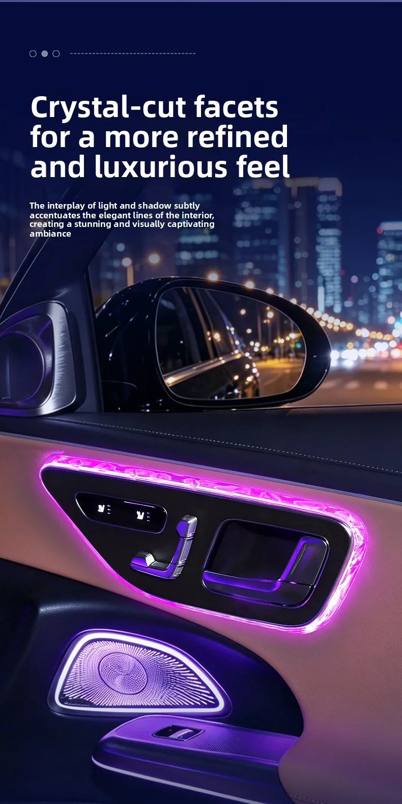 4 Stück RGB LED Kristall-Türgriffrahmen-Zierleisten für Mercedes-Benz C E GLC S Klasse W206 W214 X254 W223, Innenraum-Atmosphärenbeleuchtung – Detail 8
