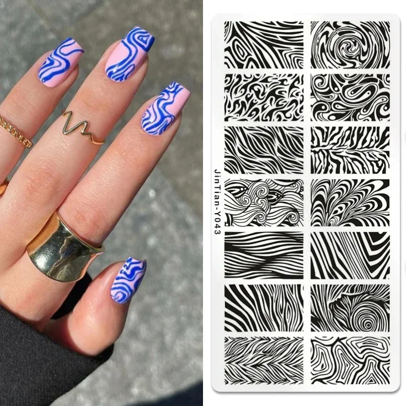 1Pcs Marble Blooming Nail Stamping Plate Leaf Flower Line Image Nail Stamp Templates UV Gel Polish Printing Plate Tools