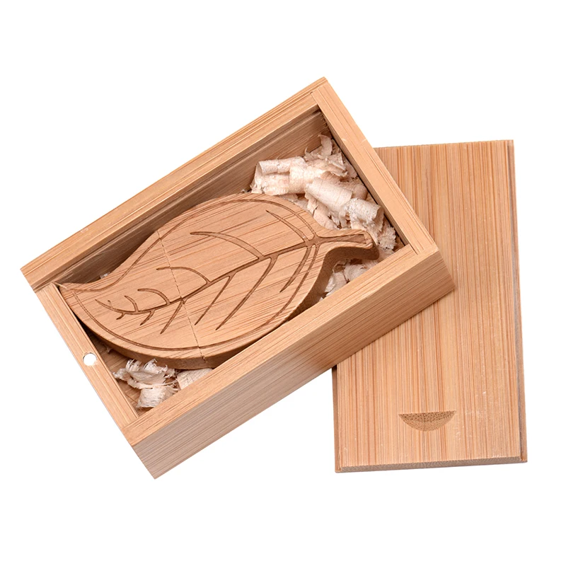 JASTER Tree Leaves USB 2.0 Flash Drive Wooden Gift Box Pen Drive Real Capacity Bamboo Memory Stick 64GB/32GB/16GB/8GB U Disk