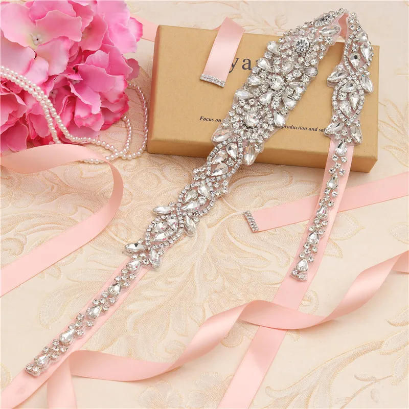 

Beaded Rhinestone Bridal Waist Cincher, Hot Fix Crystal Embellished Silk Wedding Belt Elegant Waistband Accessories