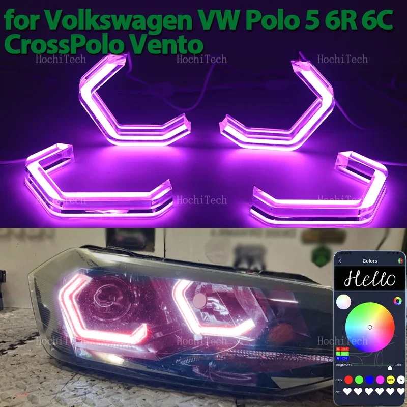 

M4 Style RGB Ring Angel Eyes Phone APP control remote LED Tuning Headlight Light Rings for Volkswagen VW Polo 5 6R 6C CrossPolo