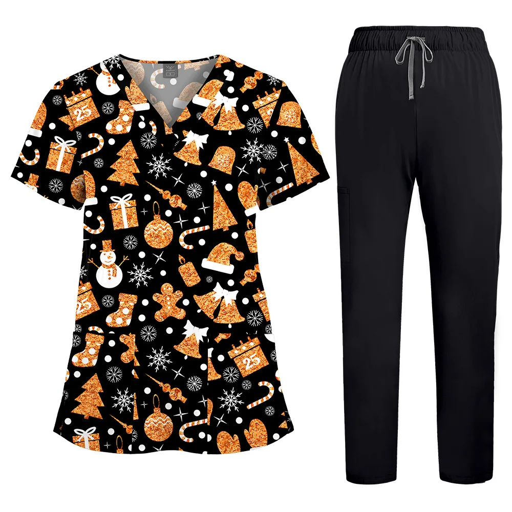 Print Medical Uniforms Elastic Scrubs Sets Women Nurses Accessories Dental Clinic Beauty Salon Spa Pet Shop Workwear Clothing