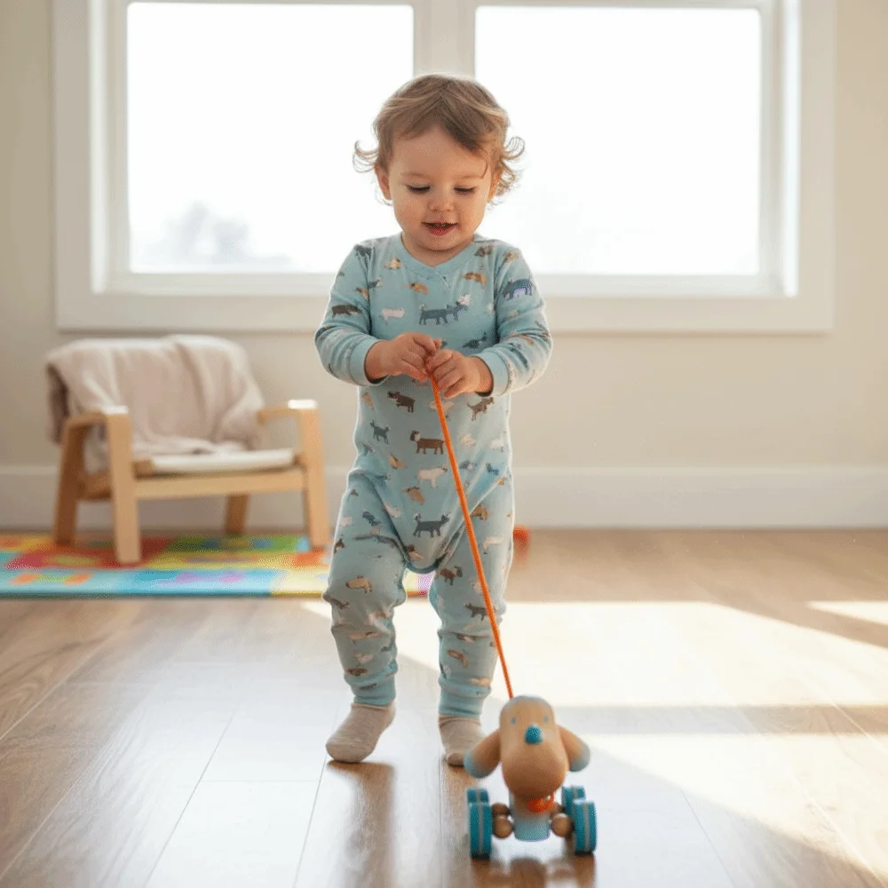 Colorful Design Wooden Pull Along Wooden Material Motor Skills Development Pull Along Toddler Enhance Balance Easy To Use