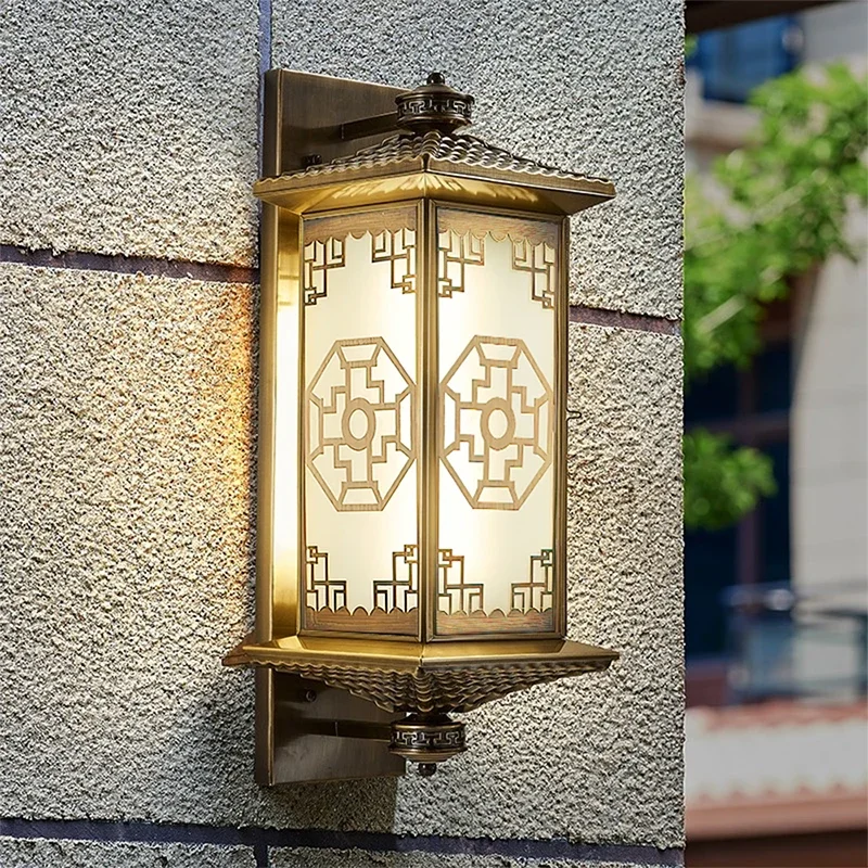 PLLY Contemporary Solar Brass Outdoor Wall Lamps Simplicity Waterproof Creative Balcony Hallway Courtyard Villa Gate Hotel