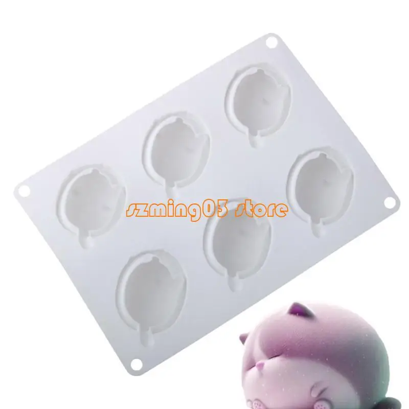 H9EC Flexible 6 Moldes silicona cavidades para gatos Chocolates y postres con temas perfectos para entusiastas del hogar