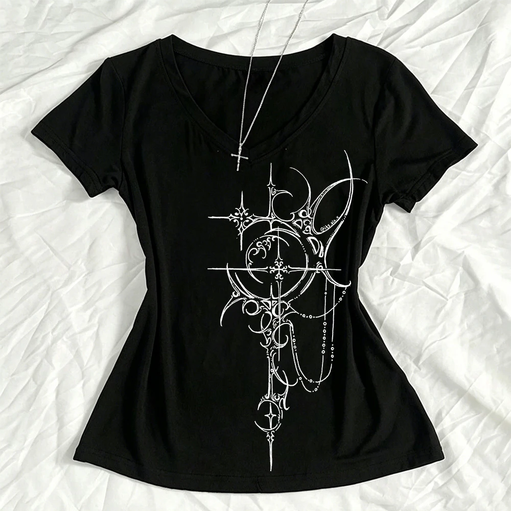 Punk baby tee 2000s Retro Grunge T-shirt Women Y2K Goth Emo Tees E-girl Graphic Print Short Sleeve Tops Vintage y2k Streetwear