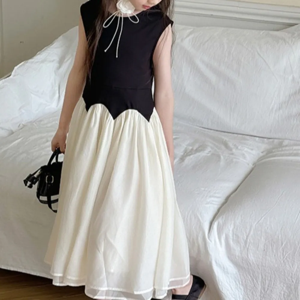 

Детское платье принцессы с круглым вырезом, свободное детское корейское длинное платье без рукавов, повседневная длинная сетчатая юбка для девочек, вечерние