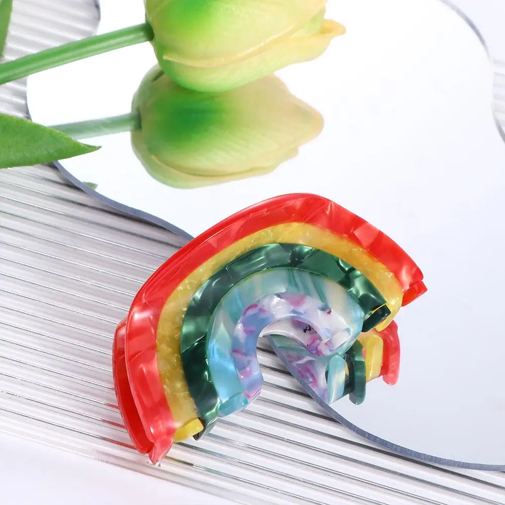 Large Hairpins Gifts For Girls Party Headwear Ponytail Holder Semi-circle Rainbow Hair Claw Women Hair Clips Acetate Shark Clip