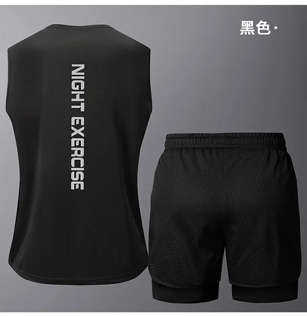 Summer Training Sleeveless shirt+Shorts 2 piece sets Boxing Sports Sets Gym Workout Stretch Quick Drying Tops Running Sets view 4
