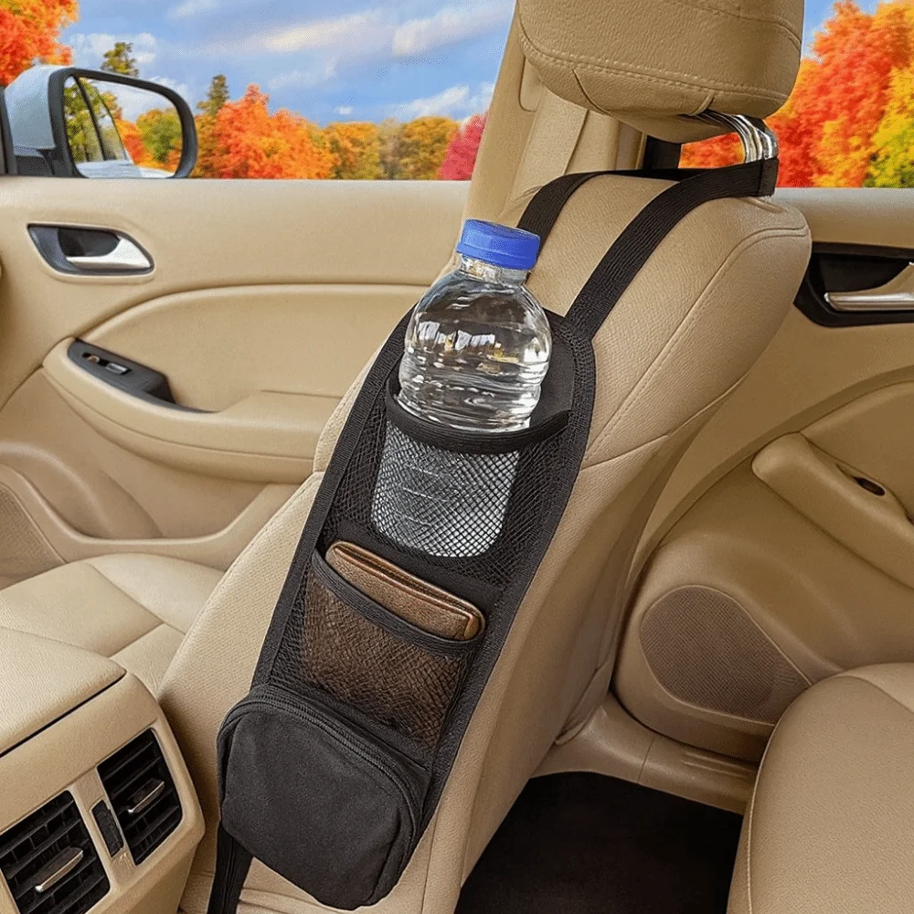 

Oxford Cloth Seat Side Storage Bag Lightweight Hanging Car Seat Back Hanging Bag Convenient with Mesh Pocket Sundry Storage Bag