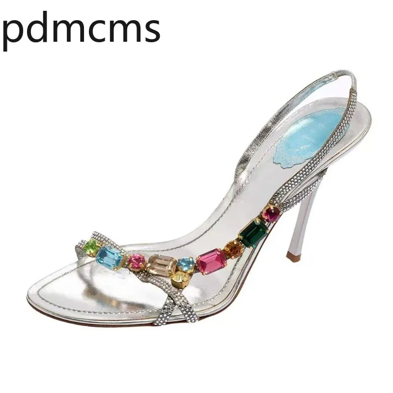 New Women's Sandals Summer New Colored Gemstone High Heels Fashion Women Shoes Luxury Brand Banquet High Heel Sandals Sandálias