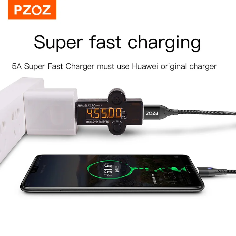 PZOZ-Cable magnético 5A tipo C, Cable Micro USB de carga súper rápida, cargador magnético USB C para iPhone, Huawei, Xiaomi