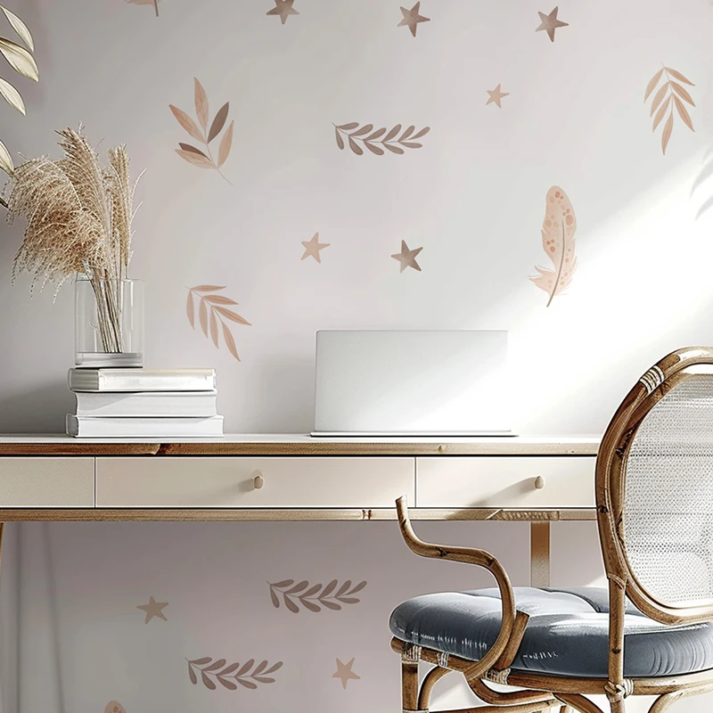Boho Cartoon Plant Wall Stickers For Kids Rooms Star Feather Leaves Wallpaper Nursery  Home Decoration Interior Decals Wall Art