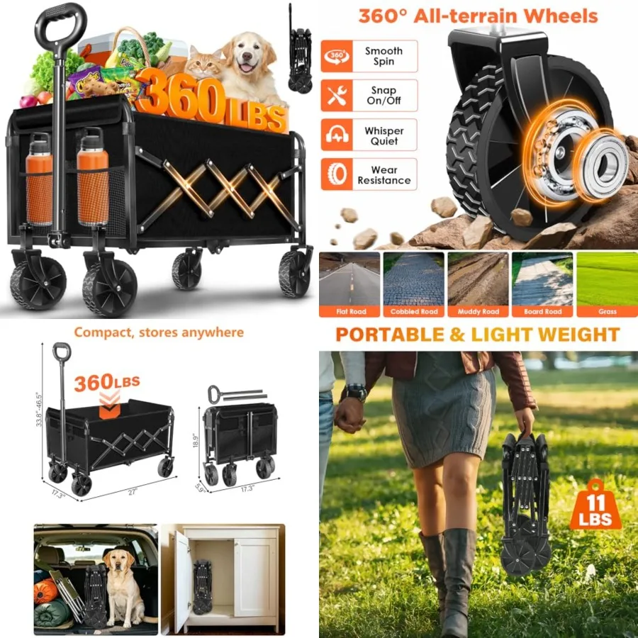 

Wagons Carts Foldable, Collapsible Folding Wagon, Portable Folding Wagon Cart with Wheels, Outdoor Utility Carts for Groceries,