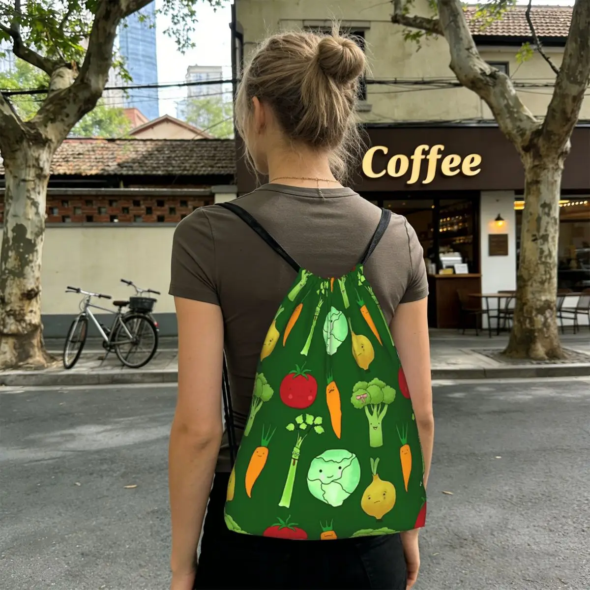 Fun Vegetable Painting Backpacks Multi-function Drawstring Bundle Pocket Storage Bag Book Bags for Man Woman Students