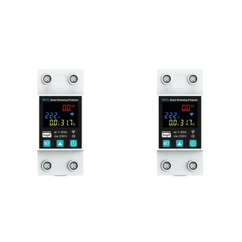 

2PackX(New 1P 1-63A Tuya WiFi Smart Circuit Breaker LED Display Switch with Power Metering Smart Life Control Via Home)