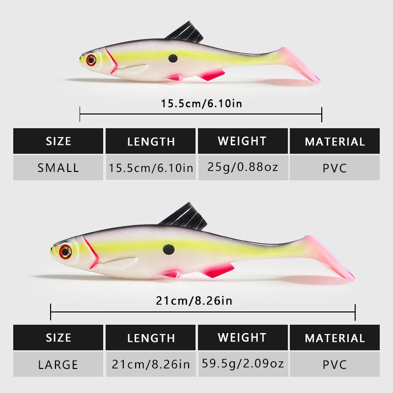 Weiche Plastikköder, lebensecht, 2 Stück, Bassköder, vormontierte Angeljigs für Süß- und Salzwasser, Paddle-Tail-Schwimmköder für Forellen – Detail 6