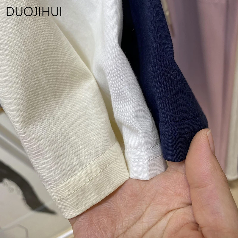 DUOJIHUI Navy Blue Summer Chicly Printing Casual Women T-shirts New Contrast Color Fashion Simple Office Ladies Female T-shirts