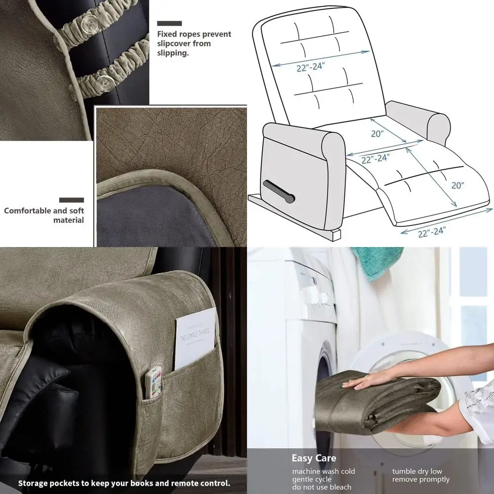

Водостойкий чехол для кресла-реклайнера из искусственной кожи, нескользящий, серый, стандартный размер 23